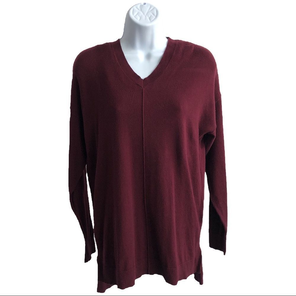 Westbound Maroon Red V Neck Long Sleeve Sweater S